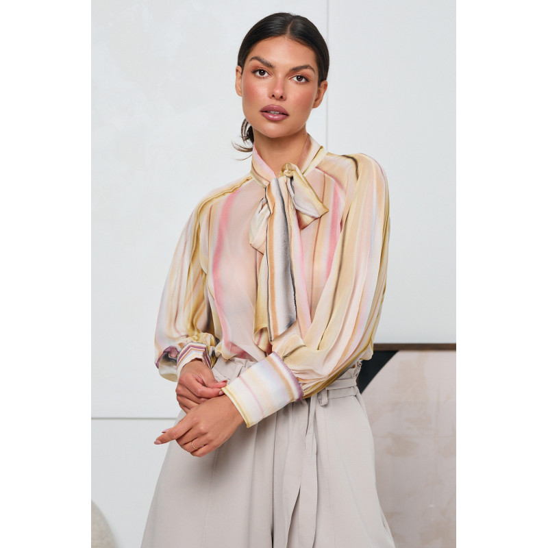 KOSZULA Z WIĄZANIEM PRZY SZYI I SZEROKIMI RĘKAWAMI