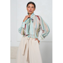 KOSZULA Z WIĄZANIEM PRZY SZYI I SZEROKIMI RĘKAWAMI