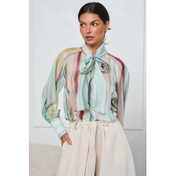 KOSZULA Z WIĄZANIEM PRZY SZYI I SZEROKIMI RĘKAWAMI