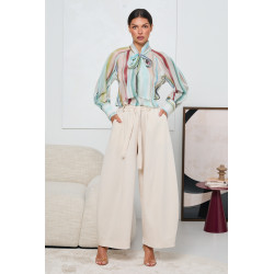 SZEROKIE SPODNIE Z WYSOKIM STANEM I WIĄZANIEM W PASIE