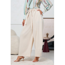 SZEROKIE SPODNIE Z WYSOKIM STANEM I WIĄZANIEM W PASIE