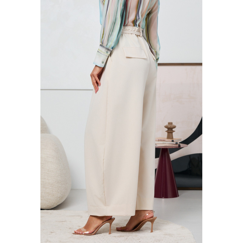 SZEROKIE SPODNIE Z WYSOKIM STANEM I WIĄZANIEM W PASIE