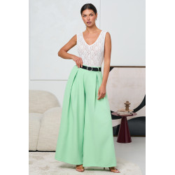 SPODNIE TYPU PALAZZO Z ZASZEWKAMI I PASKIEM