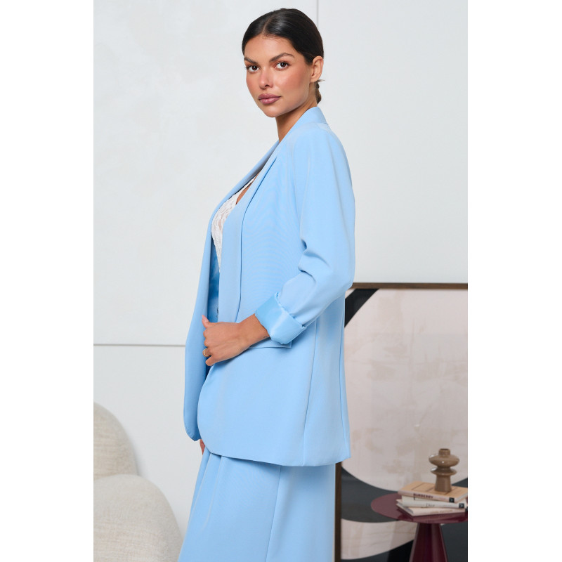 MARYNARKA O PROSTYM KROJU Z SZALOWYM KOŁNIERZEM