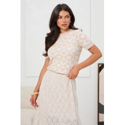 SWETER Z KRÓTKIM RĘKAWEM W ŻAKARDOWY WZÓR W SERCA