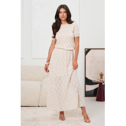 SPÓDNICA MIDI Z AŻUROWEJ KORONKI