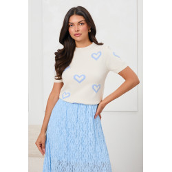DZIANINOWY SWETER W ŻAKARDOWE SERCA