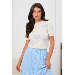 DZIANINOWY SWETER W ŻAKARDOWE SERCA