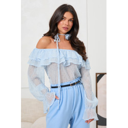 BLUZKA HISZPANKA Z FALBANAMI I WIĄZANIEM PRZY SZYJI