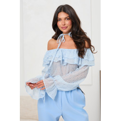 BLUZKA HISZPANKA Z FALBANAMI I WIĄZANIEM PRZY SZYJI