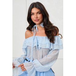 BLUZKA HISZPANKA Z FALBANAMI I WIĄZANIEM PRZY SZYJI