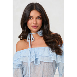 BLUZKA HISZPANKA Z FALBANAMI I WIĄZANIEM PRZY SZYJI