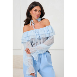 BLUZKA HISZPANKA Z FALBANAMI I WIĄZANIEM PRZY SZYJI