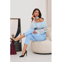 BLUZKA HISZPANKA Z FALBANAMI I WIĄZANIEM PRZY SZYJI