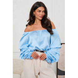 SATYNOWA BLUZKA HISZPANKA Z FALBANIASTYMI RĘKAWAMI