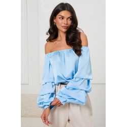 SATYNOWA BLUZKA HISZPANKA Z FALBANIASTYMI RĘKAWAMI