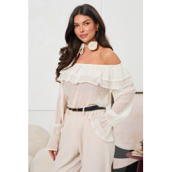 BLUZKA HISZPANKA Z FALBANAMI I WIĄZANIEM PRZY SZYJI