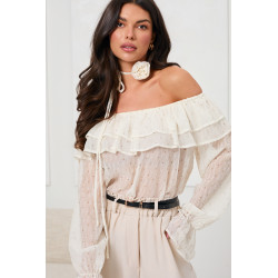 BLUZKA HISZPANKA Z FALBANAMI I WIĄZANIEM PRZY SZYJI