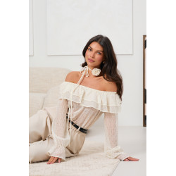 BLUZKA HISZPANKA Z FALBANAMI I WIĄZANIEM PRZY SZYJI