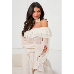 BLUZKA HISZPANKA Z FALBANAMI I WIĄZANIEM PRZY SZYJI