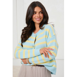 DZIANINOWY KARDIGAN OVERSIZE  W PASTELOWE PASY