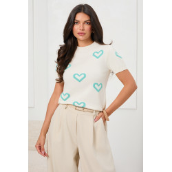 DZIANINOWY SWETER W ŻAKARDOWE SERCA