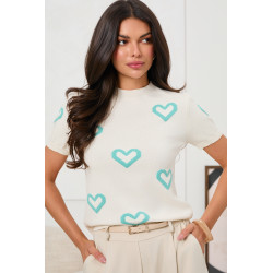 DZIANINOWY SWETER W ŻAKARDOWE SERCA