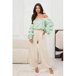 SATYNOWA BLUZKA HISZPANKA Z FALBANIASTYMI RĘKAWAMI