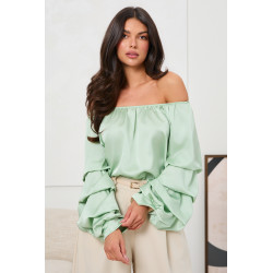 SATYNOWA BLUZKA HISZPANKA Z FALBANIASTYMI RĘKAWAMI