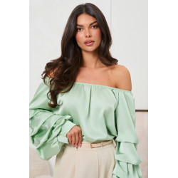 SATYNOWA BLUZKA HISZPANKA Z FALBANIASTYMI RĘKAWAMI