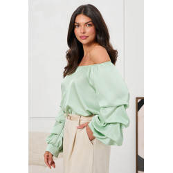 SATYNOWA BLUZKA HISZPANKA Z FALBANIASTYMI RĘKAWAMI