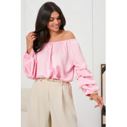 SATYNOWA BLUZKA HISZPANKA Z FALBANIASTYMI RĘKAWAMI