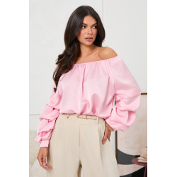 SATYNOWA BLUZKA HISZPANKA Z FALBANIASTYMI RĘKAWAMI