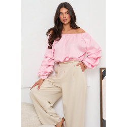 SATYNOWA BLUZKA HISZPANKA Z FALBANIASTYMI RĘKAWAMI