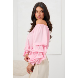 SATYNOWA BLUZKA HISZPANKA Z FALBANIASTYMI RĘKAWAMI