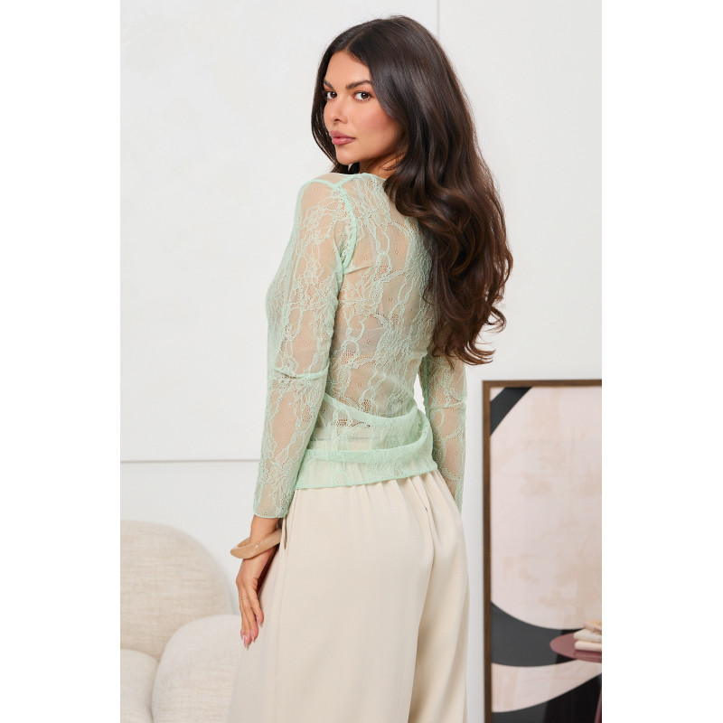 SIATECZKOWA BLUZKA Z KORONKOWYM WZOREM