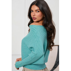 PRĄŻKOWANY SWETER OVERSIZE Z DEKOLTEM W ŁÓDKĘ