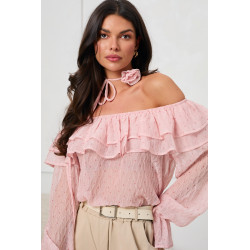 BLUZKA HISZPANKA Z FALBANAMI I WIĄZANIEM PRZY SZYJI