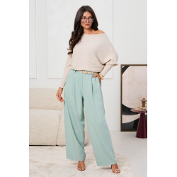 PRĄŻKOWANY SWETER OVERSIZE Z DEKOLTEM W ŁÓDKĘ