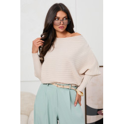 PRĄŻKOWANY SWETER OVERSIZE Z DEKOLTEM W ŁÓDKĘ