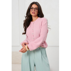 PRĄŻKOWANY KARDIGAN Z BUFIASTYMI RĘKAWAMI