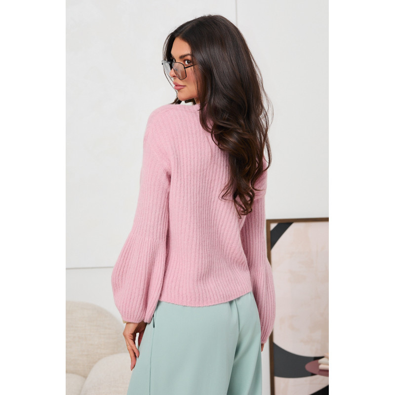 PRĄŻKOWANY KARDIGAN Z BUFIASTYMI RĘKAWAMI