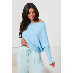 PRĄŻKOWANY SWETER OVERSIZE Z DEKOLTEM W ŁÓDKĘ