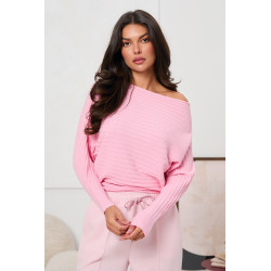 PRĄŻKOWANY SWETER OVERSIZE Z DEKOLTEM W ŁÓDKĘ