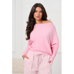 PRĄŻKOWANY SWETER OVERSIZE Z DEKOLTEM W ŁÓDKĘ