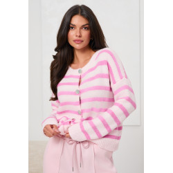 DZIANINOWY KARDIGAN OVERSIZE  W PASTELOWE PASY