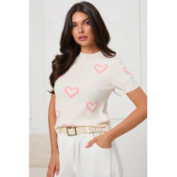 DZIANINOWY SWETER W ŻAKARDOWE SERCA