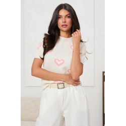 DZIANINOWY SWETER W ŻAKARDOWE SERCA