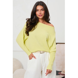 PRĄŻKOWANY SWETER OVERSIZE Z DEKOLTEM W ŁÓDKĘ