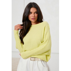 PRĄŻKOWANY SWETER OVERSIZE Z DEKOLTEM W ŁÓDKĘ